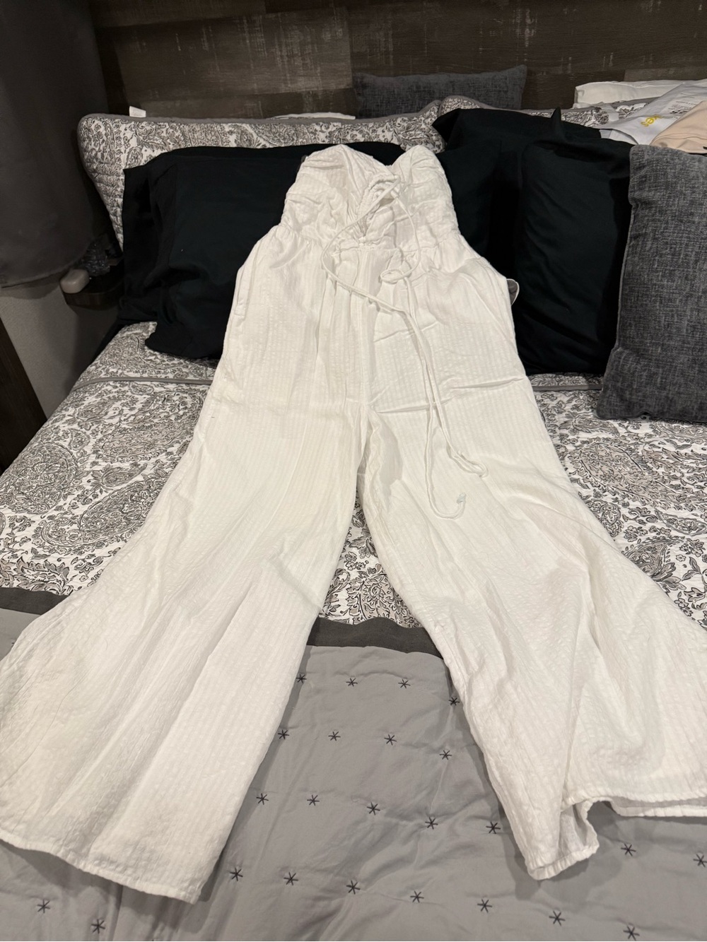 American Eagle Outfitters White Wide-Leg Jumpsuit with Drawstring halter